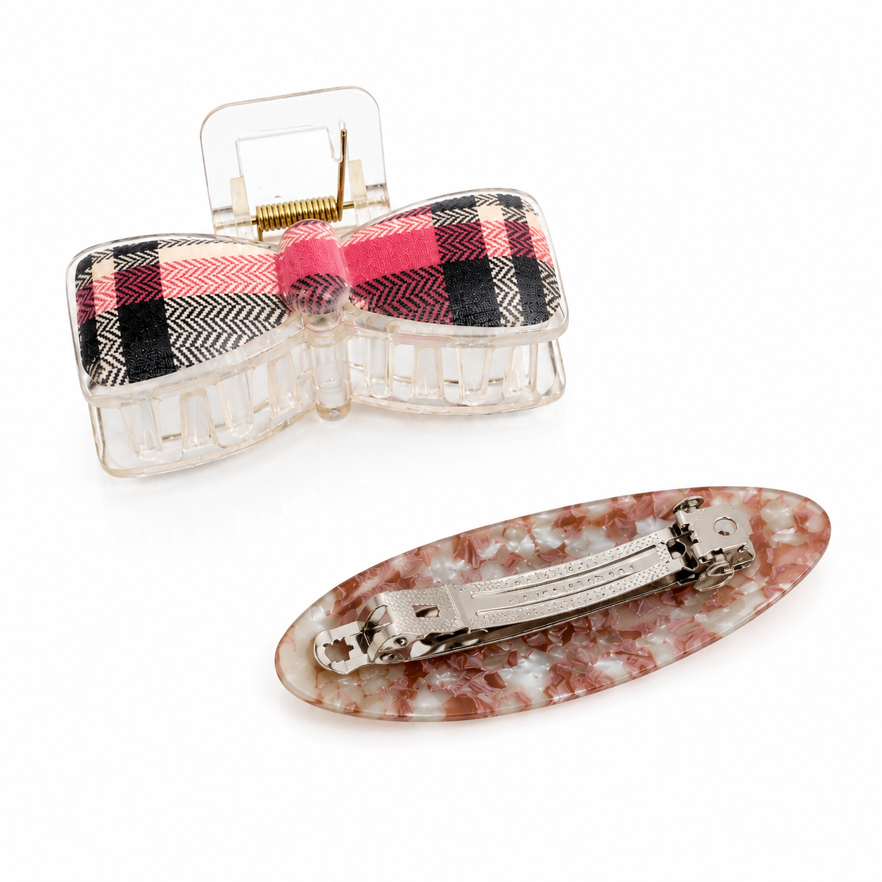 مشبك شعر أكريليك رخامي وردي للنساء – Hair Barrette Clip Elegant Marble Design