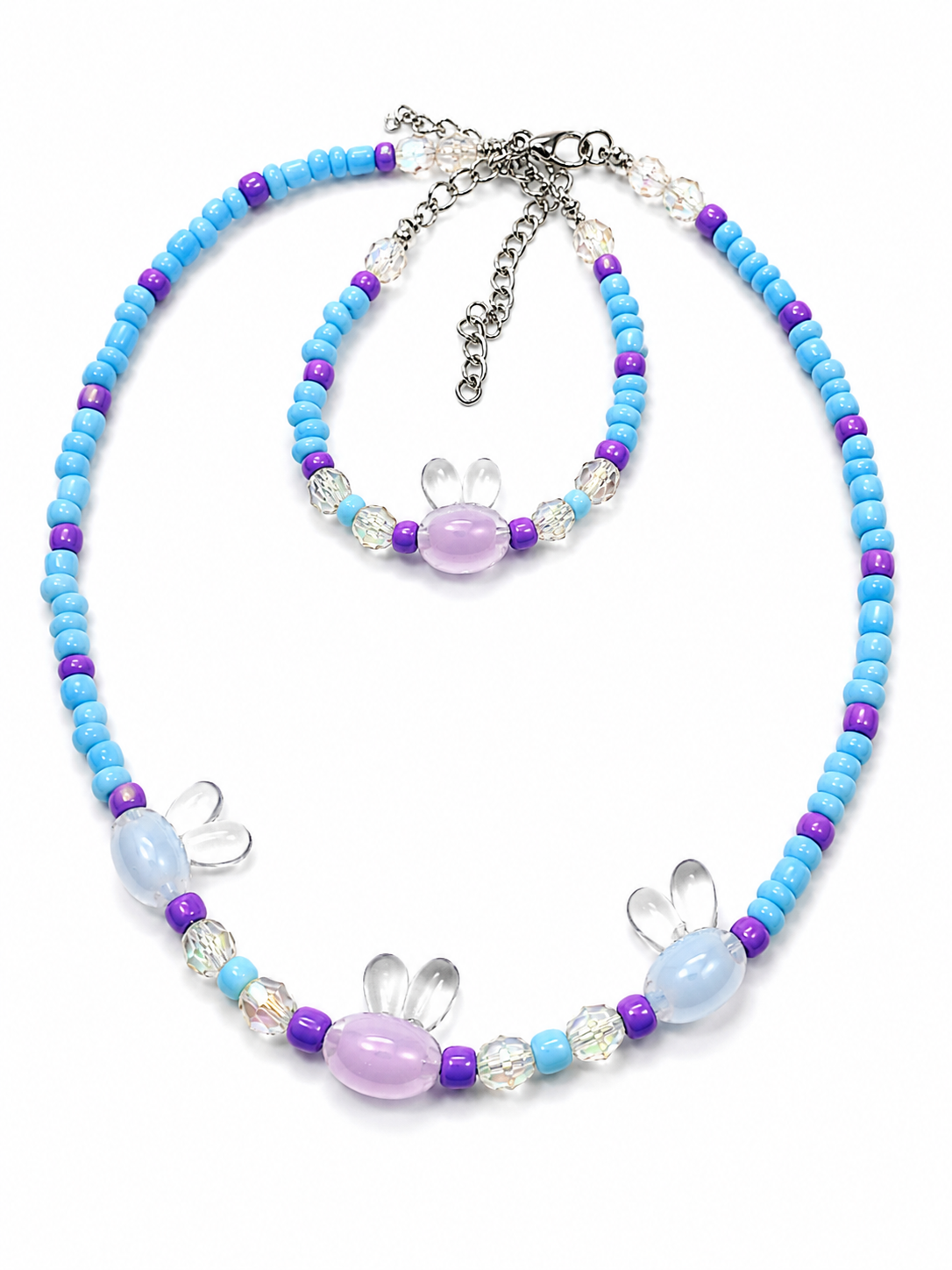 Rabbit Set Handmade Necklace & Bracelet for Kids-BLUE