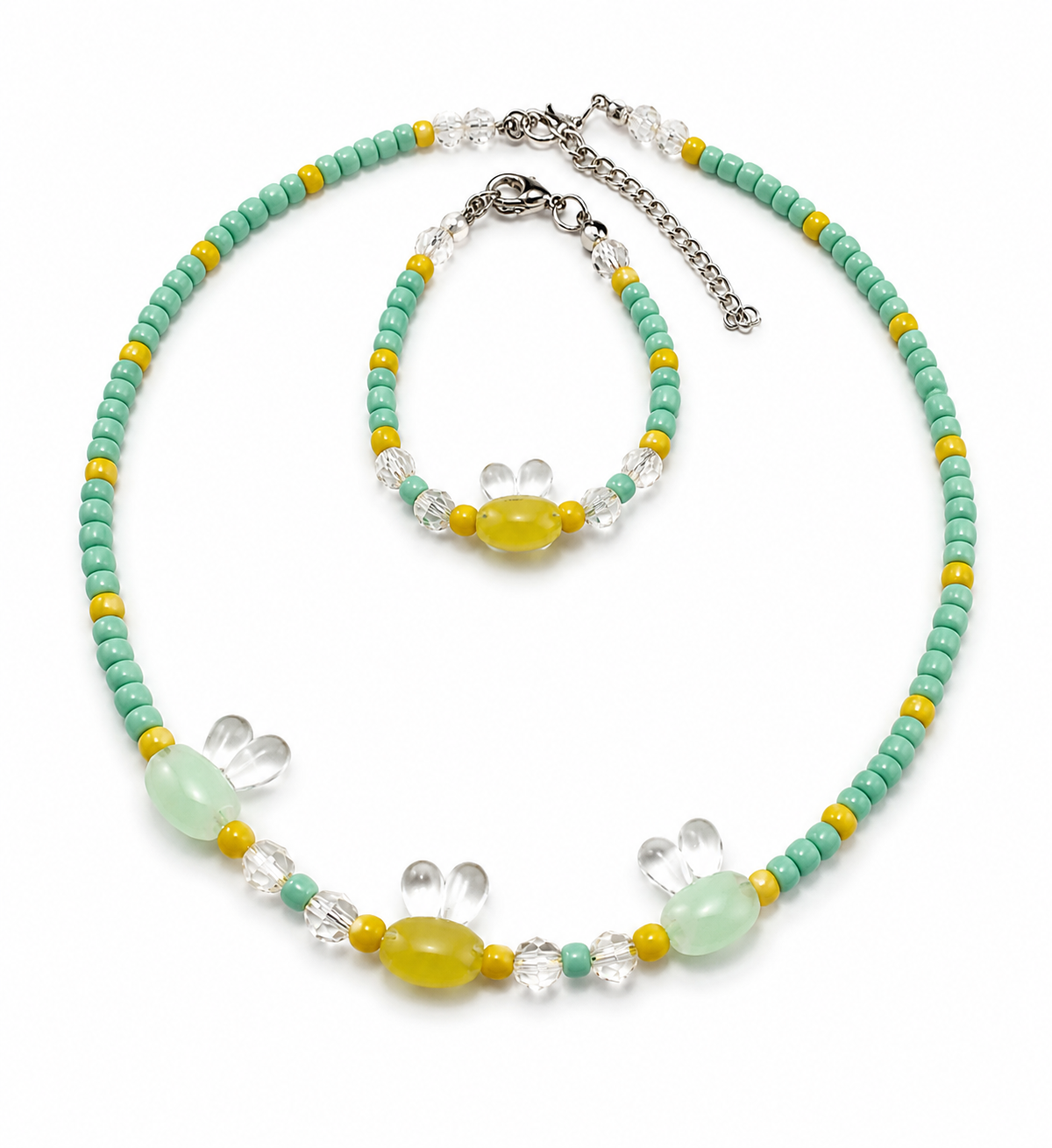 Rabbit Set Handmade Necklace & Bracelet for Kids-light green