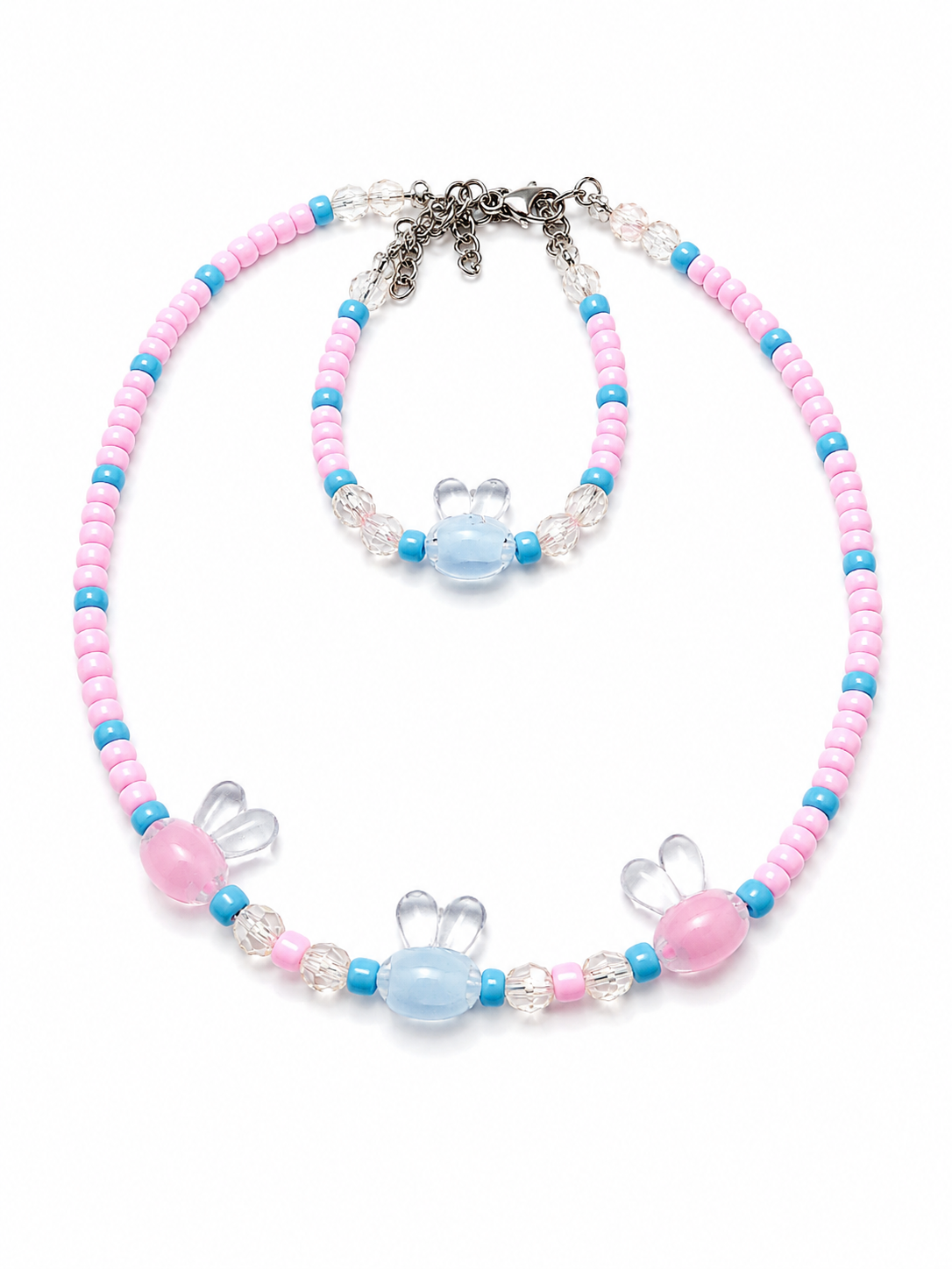 Rabbit Set Handmade Necklace & Bracelet for Kids-Light pink