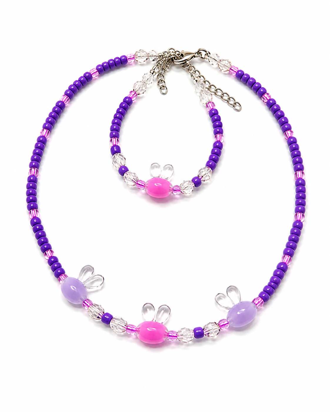 Rabbit Set Handmade Necklace & Bracelet for Kids-purple
