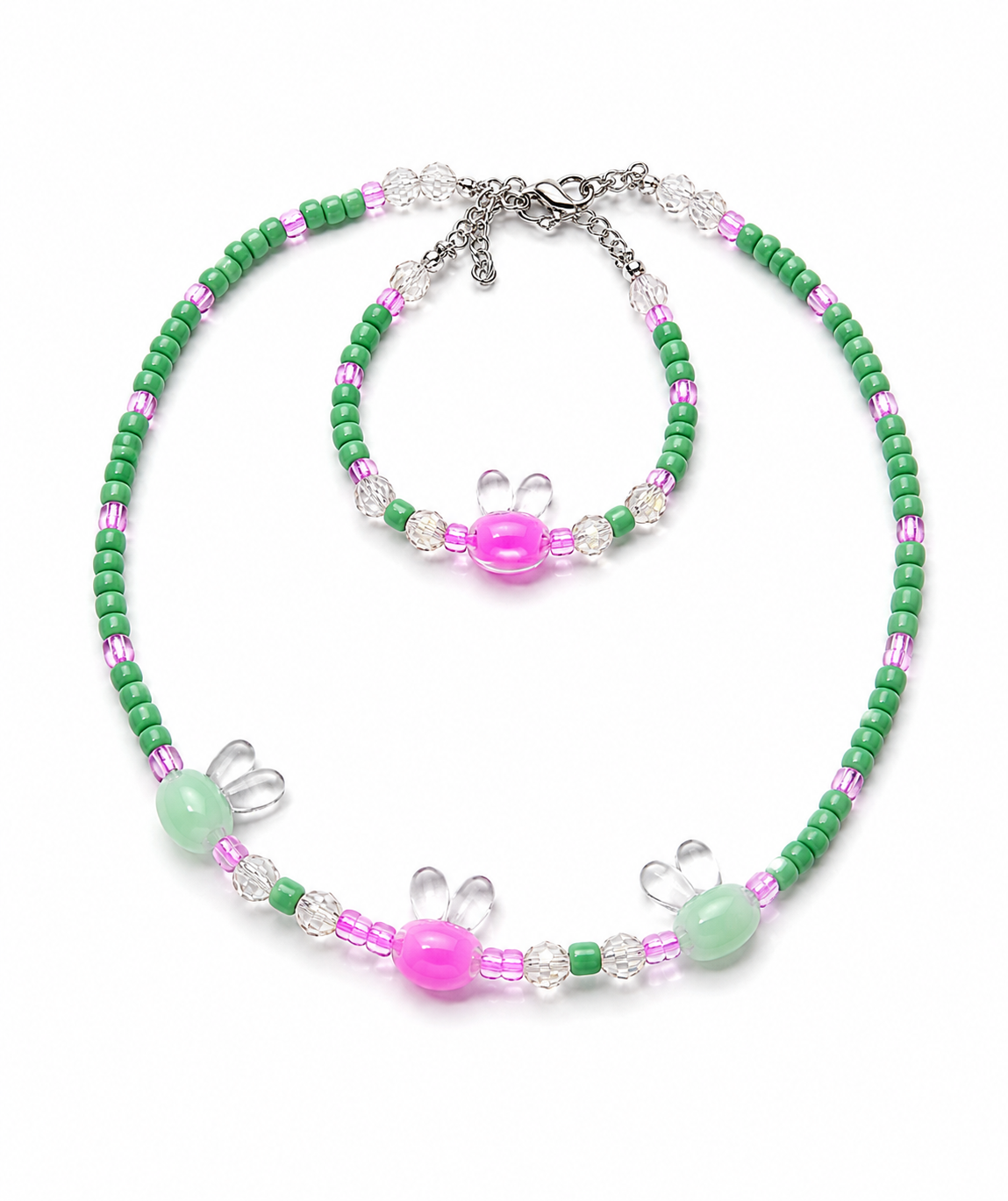 Rabbit Set Handmade Necklace & Bracelet for Kids-green