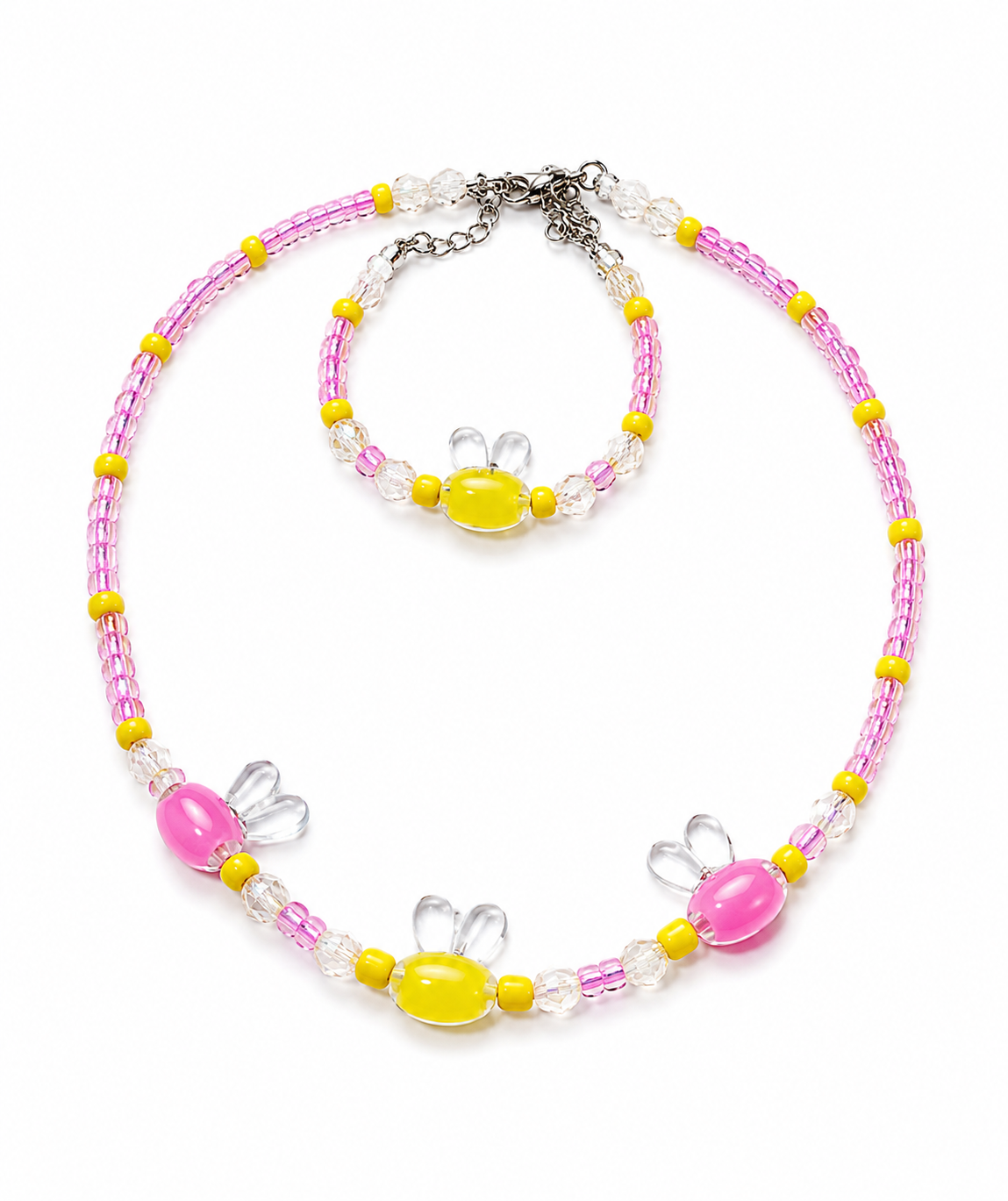 Rabbit Set Handmade Necklace & Bracelet for Kids-Pink