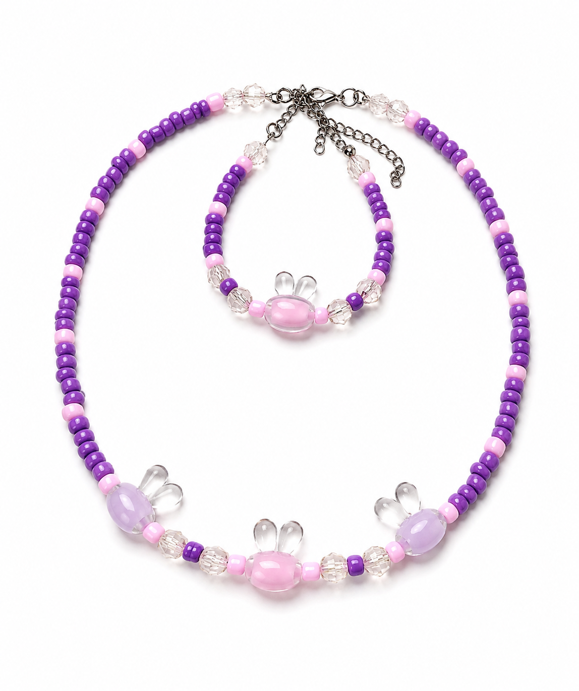 Rabbit Set Handmade Necklace & Bracelet for Kids-purple