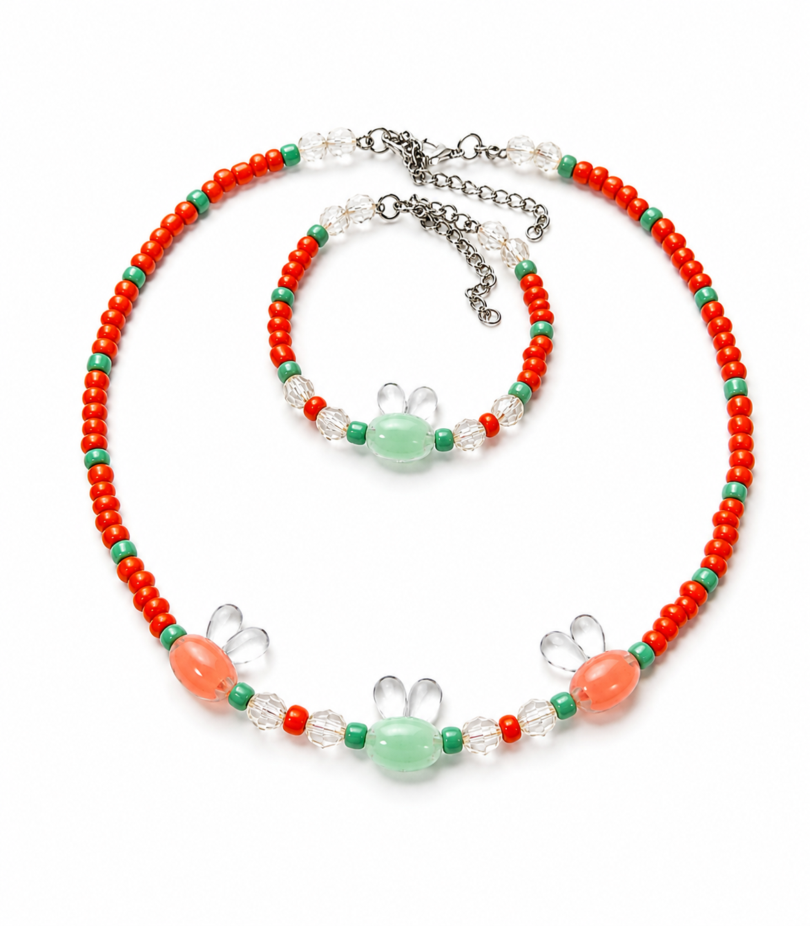 Rabbit Set Handmade Necklace & Bracelet for Kids-Orange