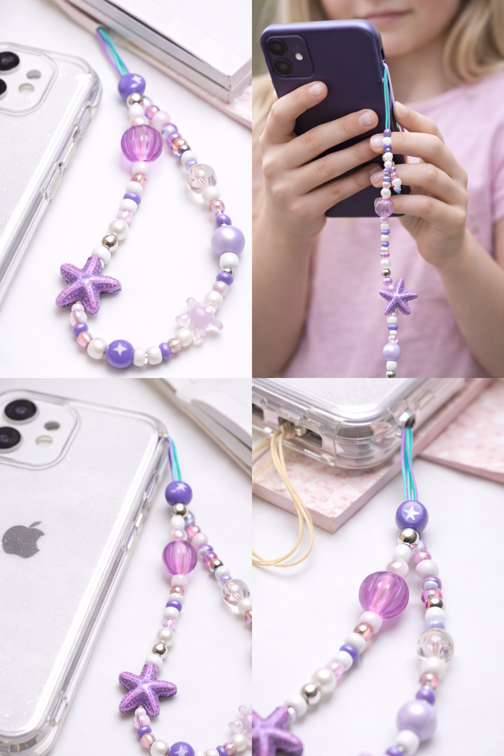 Generic Cell Phone Charm Beads Starfish Shape Multi Color Handmade purple