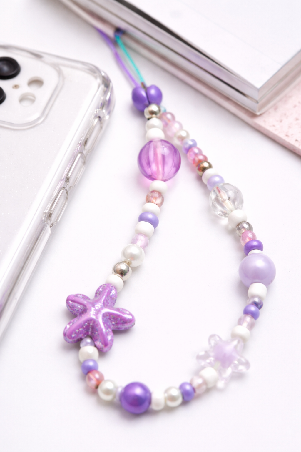Generic Cell Phone Charm Beads Starfish Shape Multi Color Handmade purple