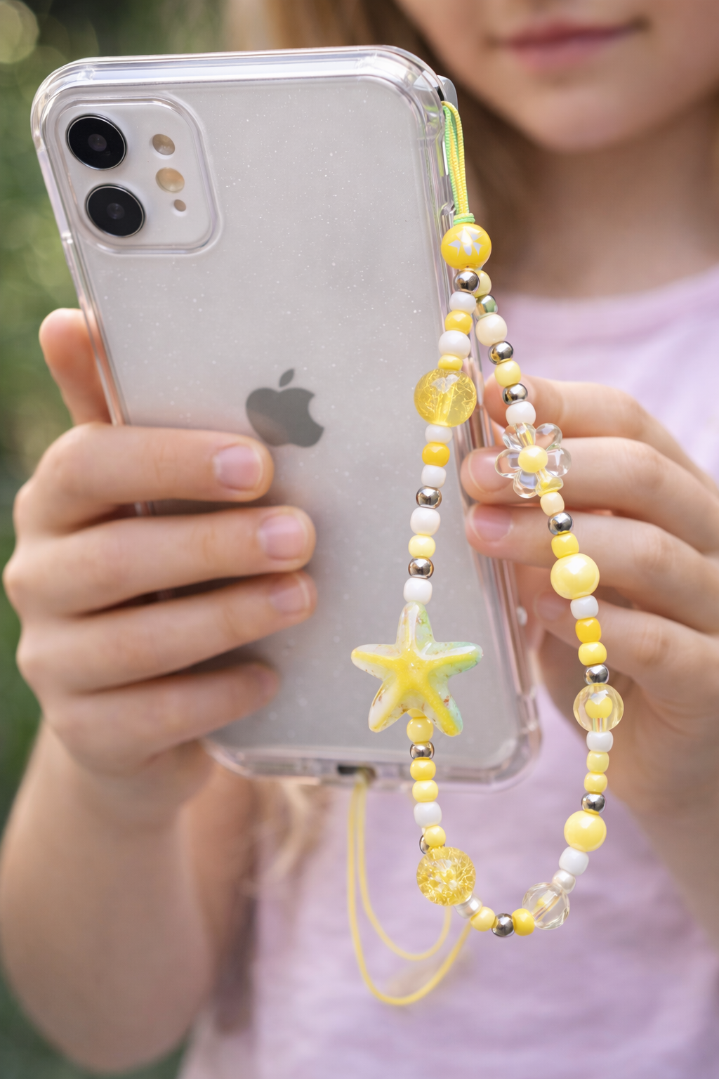 Generic Cell Phone Charm Beads Starfish Shape Multi Color Handmade-Yellow