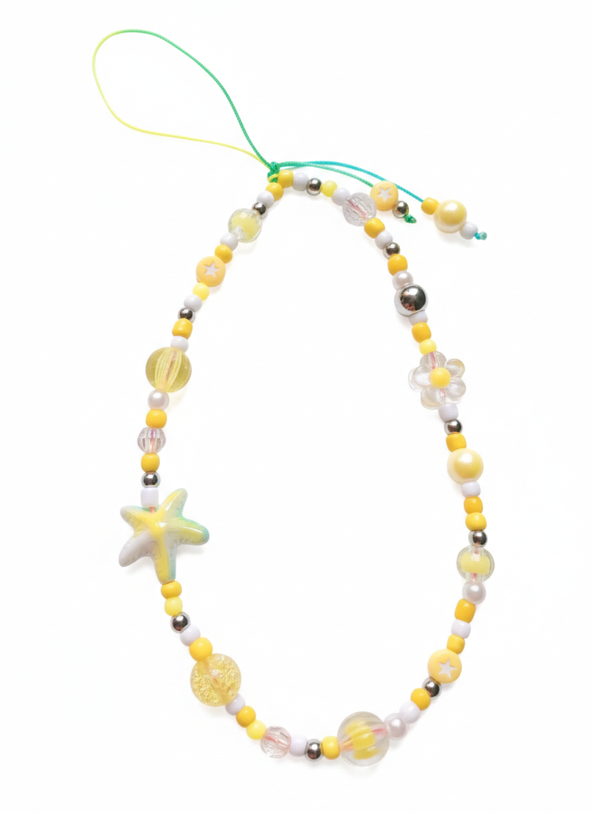 Generic Cell Phone Charm Beads Starfish Shape Multi Color Handmade-Yellow