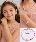 Rabbit Set Handmade Necklace & Bracelet for Kids-Candy Pink