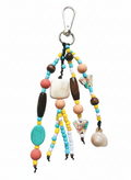 Bohemian keychain made of wooden beads and natural shells, brown and red hanging bag, 18 cm